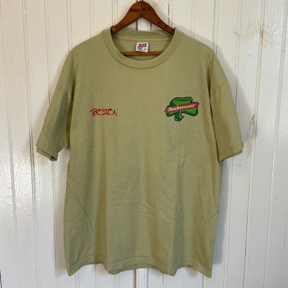 Vintage 90s Budweiser Shirt Men's XL Boston St Patricks Day Green Irish Ireland - Picture 1 of 4